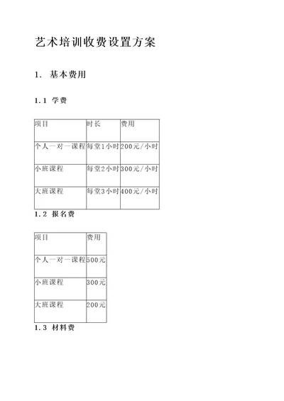 艺术培训收费设置方案