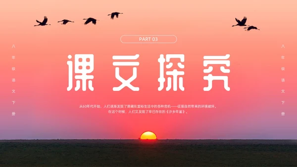 粉色简约八年级语文下册大雁归来PPT模板宣传PPT动态PP