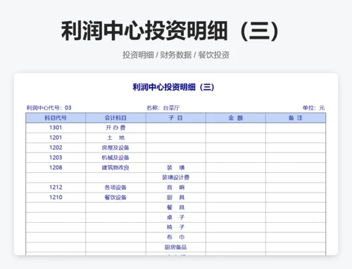 利润中心投资明细
