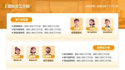 团队分工-橙色简约风项目汇报关系页PPT单页