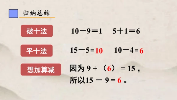 人教版一年级下册第二单元 十几减9课件(共23张PPT)