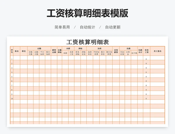 工资核算明细表模版