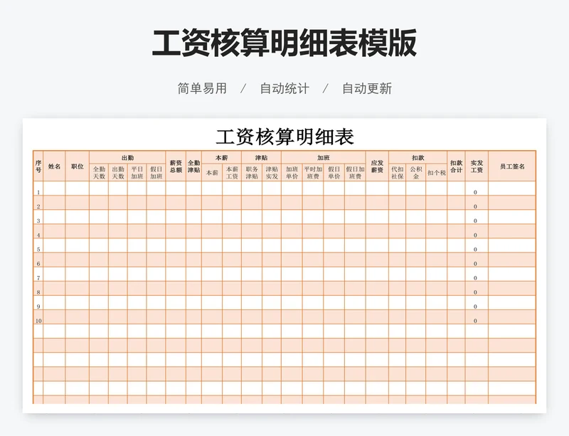 工资核算明细表模版
