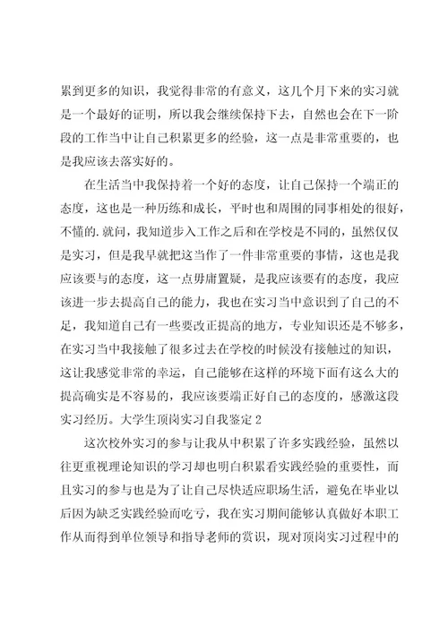大学生顶岗实习自我鉴定精华（15篇）