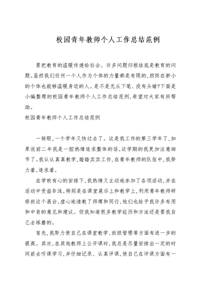 校园青年教师个人工作总结范例