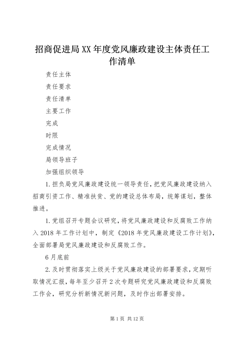 招商促进局XX年度党风廉政建设主体责任工作清单.docx