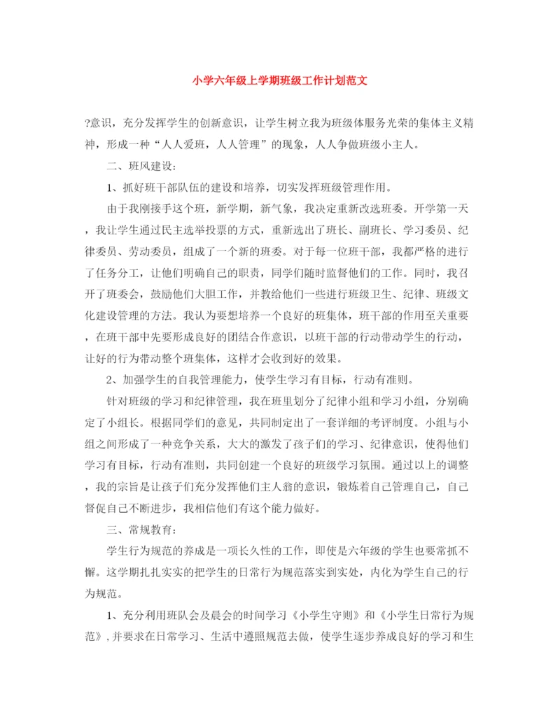 精编之小学六年级上学期班级工作计划范文.docx