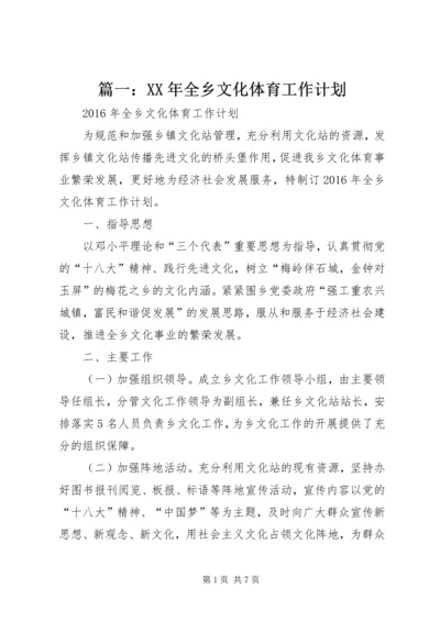 篇一：XX年全乡文化体育工作计划.docx