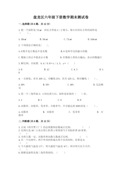 盘龙区六年级下册数学期末测试卷加精品答案.docx
