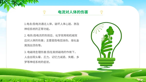 简约清新草地蓝天企业上班人办公室用电安全学习培训模板