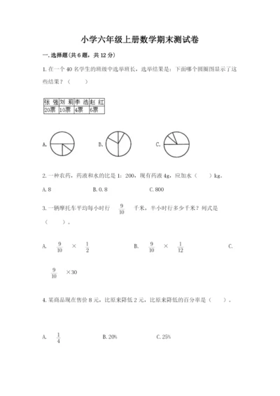 小学六年级上册数学期末测试卷含答案【精练】.docx