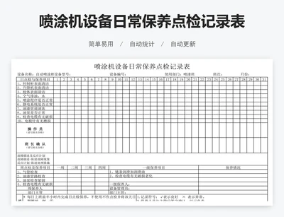 喷涂机设备日常保养点检记录表