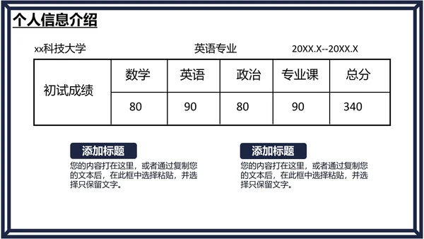 研究生复试面试个人简历介绍通用PPT模版