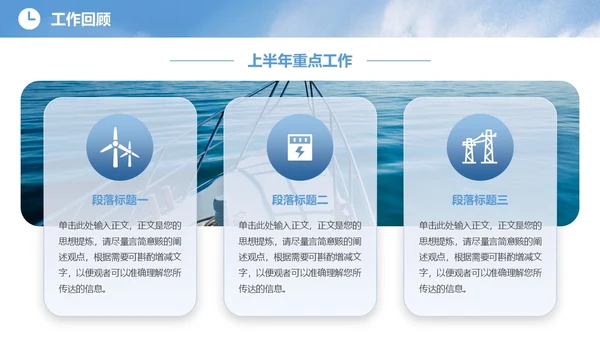 蓝色实拍励志风格海浪帆船冲浪凝心聚力破浪前行年中总结模板