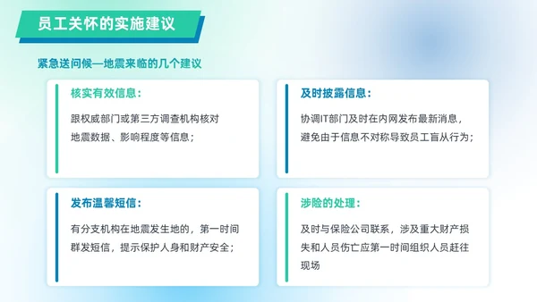 蓝绿色渐变简约几何形状风格员工关怀管理PPT