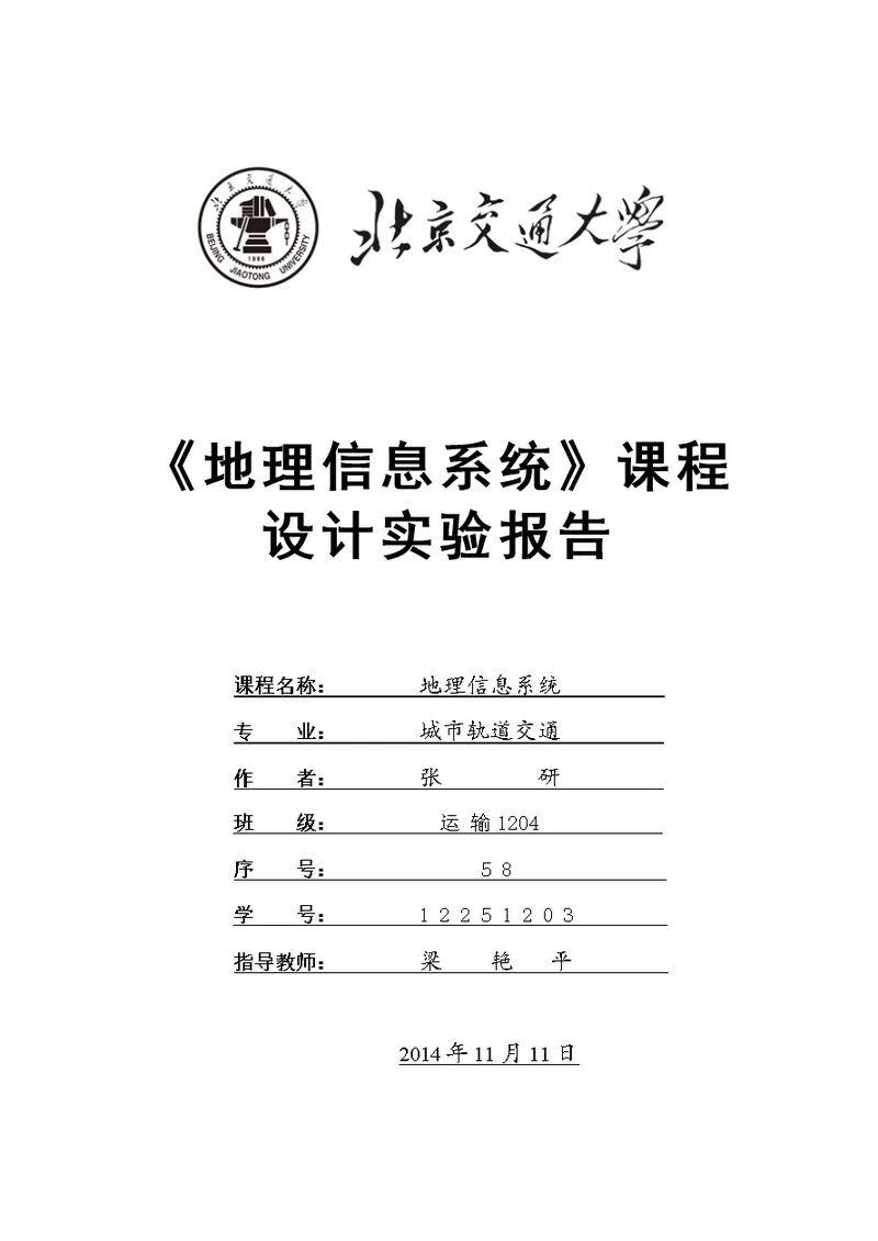 北京交通大学地理信息系统-课程设计实验报告(共14页)