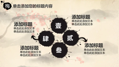 视频开头中国风水墨梅花动态PPT模板