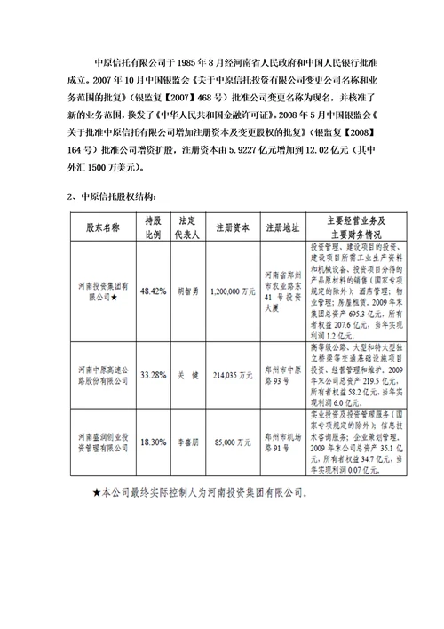 信托历史沿革和股东结构讲义