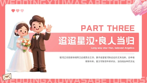 红色插画风七夕主题婚礼策划PPT模板