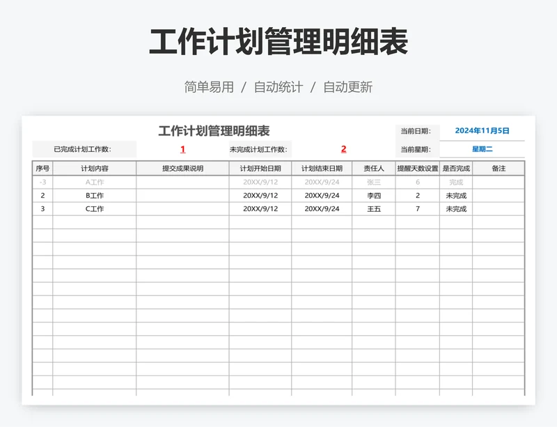 工作计划管理明细表