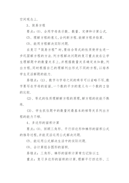 人教版五年级数学下册期末复习计划_小学数学期末复习计划.docx