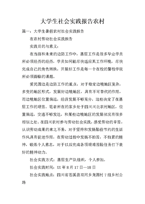 大学生社会实践报告农村