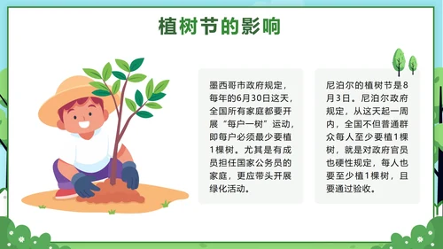 绿色卡通312植树节主题班会课带内容PPT模板