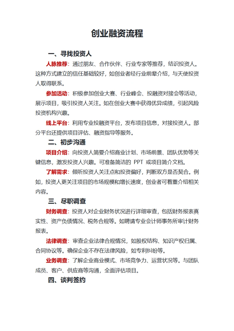 创业融资流程