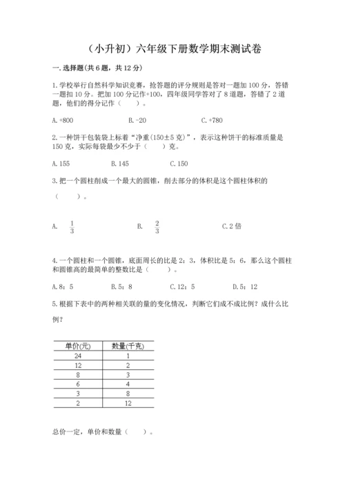 （小升初）六年级下册数学期末测试卷含答案【实用】.docx