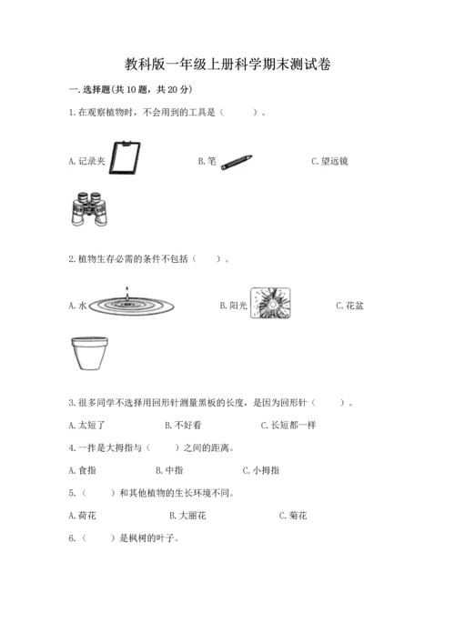 教科版一年级上册科学期末测试卷及答案一套.docx