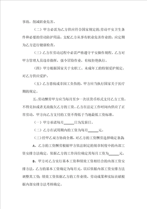 个人劳动合同标准格式合集6篇