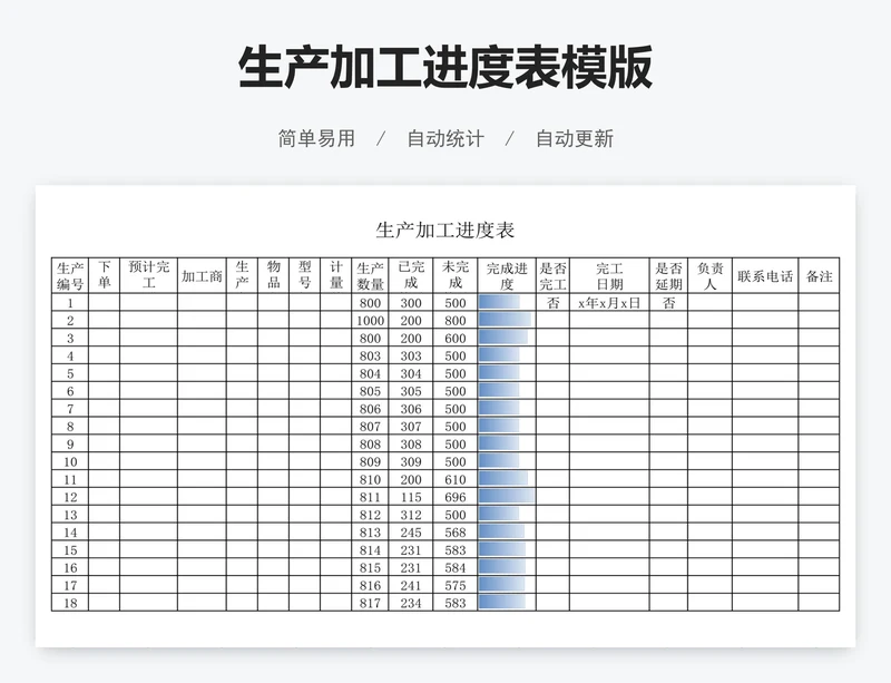 生产加工进度表模版