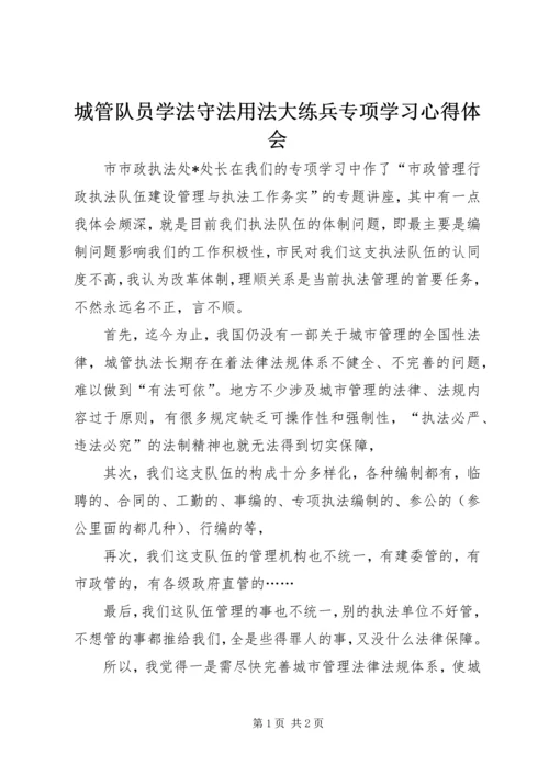 城管队员学法守法用法大练兵专项学习心得体会.docx