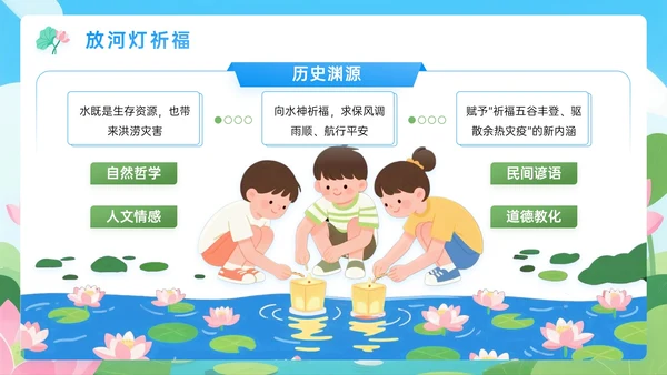 蓝绿色插画处暑节气PPT模板