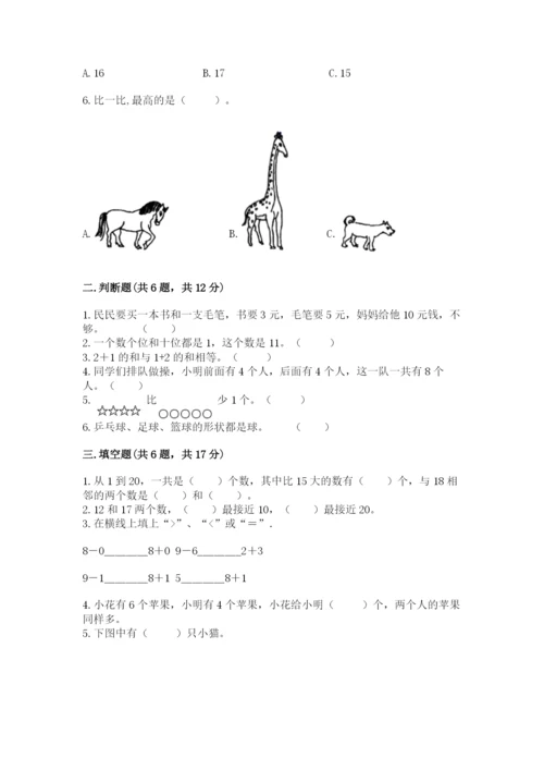 小学数学一年级上册期末测试卷及答案（各地真题）.docx