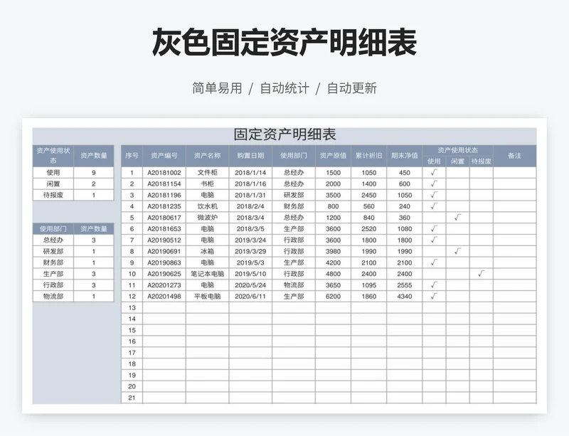灰色固定资产明细表
