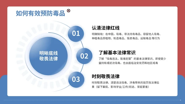 红蓝配色简约禁毒知识宣传PPT模板