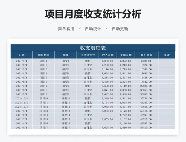 项目月度收支统计分析