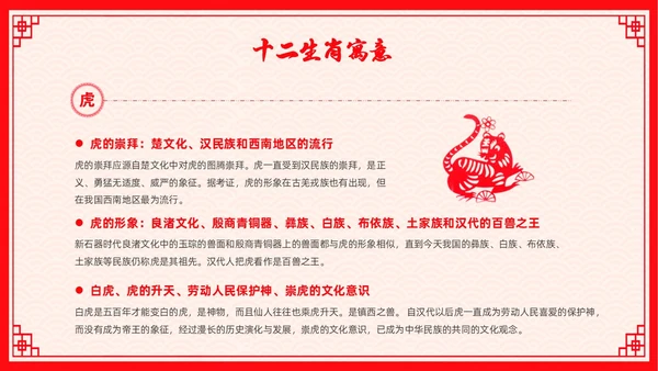 红色剪纸风十二生肖主题班会中国传统文化