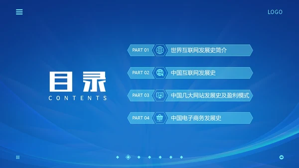 蓝色互联网科技风互联网发展史工作汇报演示PPT