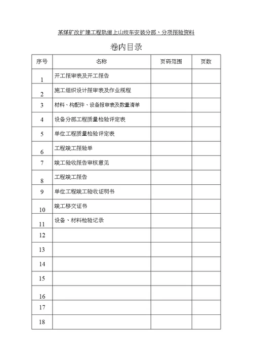 某煤矿改扩建工程轨道上山绞车安装分部、分项报验资料