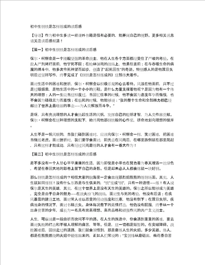 初中生钢铁是怎样炼成的读后感