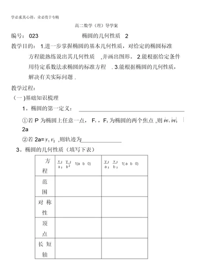 江苏省泰兴市第三中学高中数学1-1：2-1椭圆(3)导学案