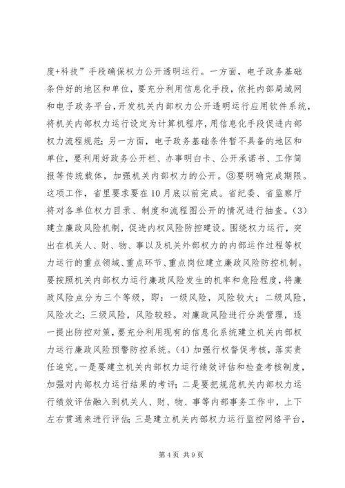 关于全省规范机关内部权力运行现场会议精神传达贯彻意见.docx