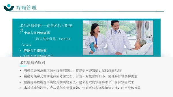 深青色简约实拍风围手术期患者疼痛管理护理培训PPT模板