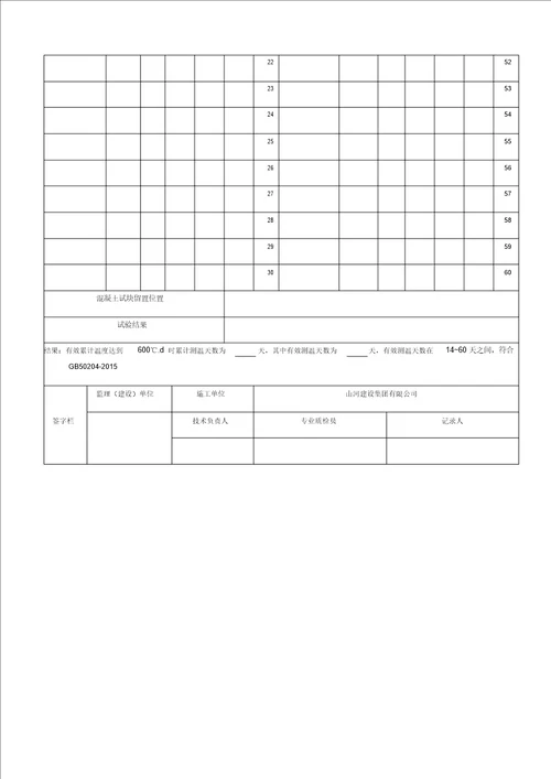 混凝土试块同条件养护温度记录表格