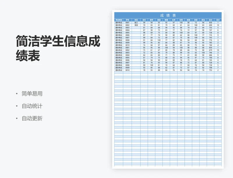 简洁学生信息成绩表