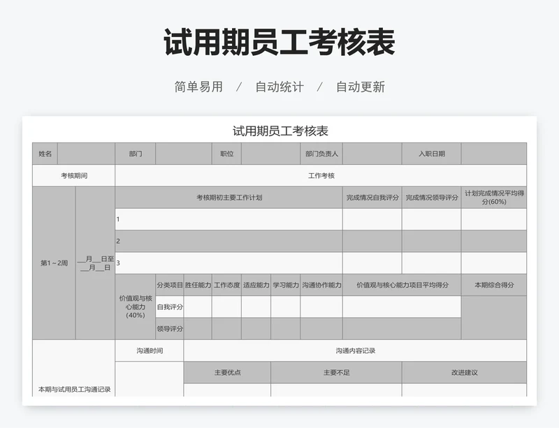 试用期员工考核表