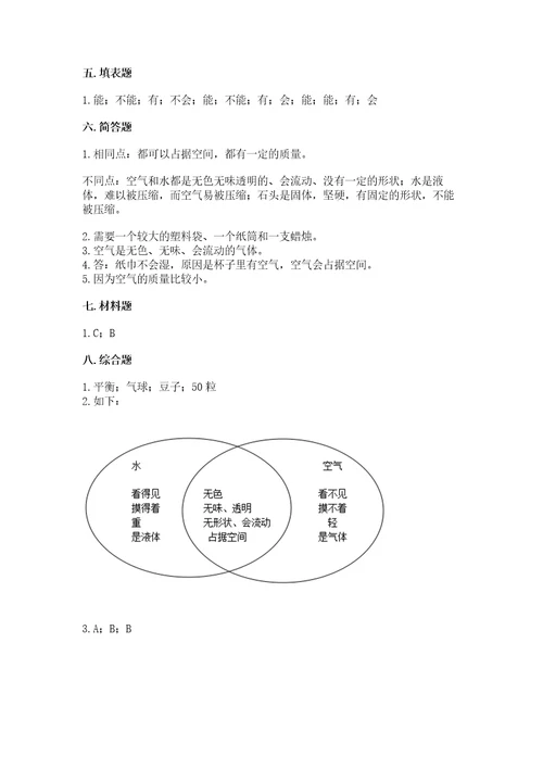 教科版科学三年级上册第2单元空气测试卷及参考答案（典型题）