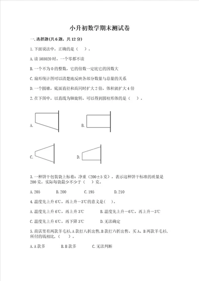 小升初数学期末测试卷附参考答案培优b卷